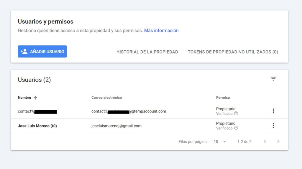 google search console administradores