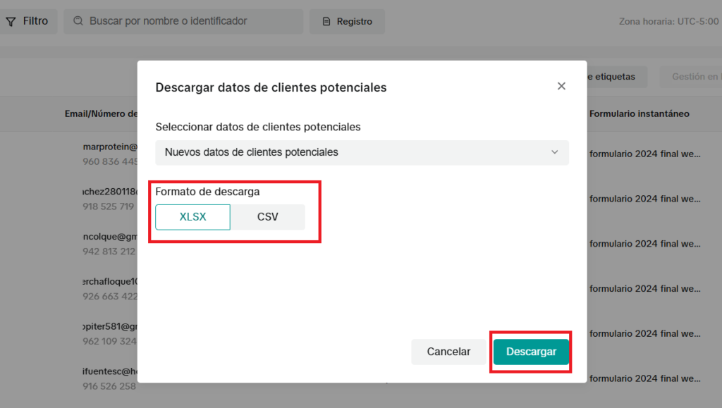 descargar leads en formato xls o csv