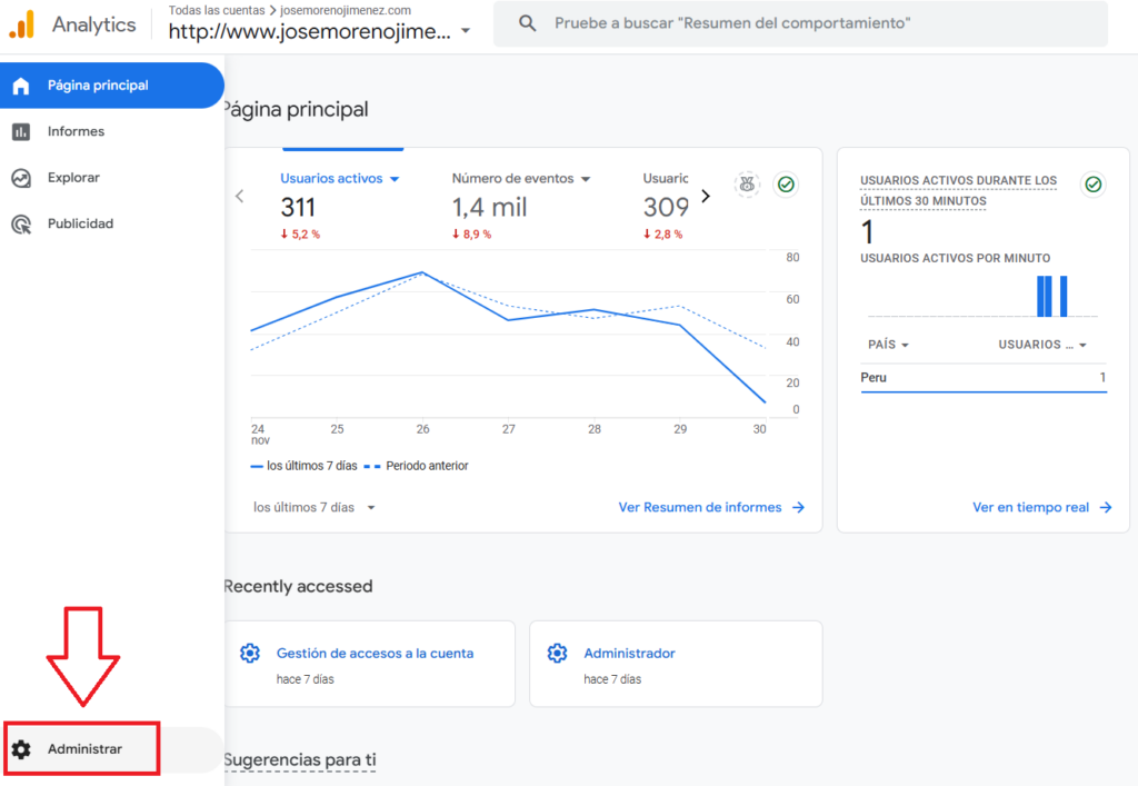 boton administrar google analytics